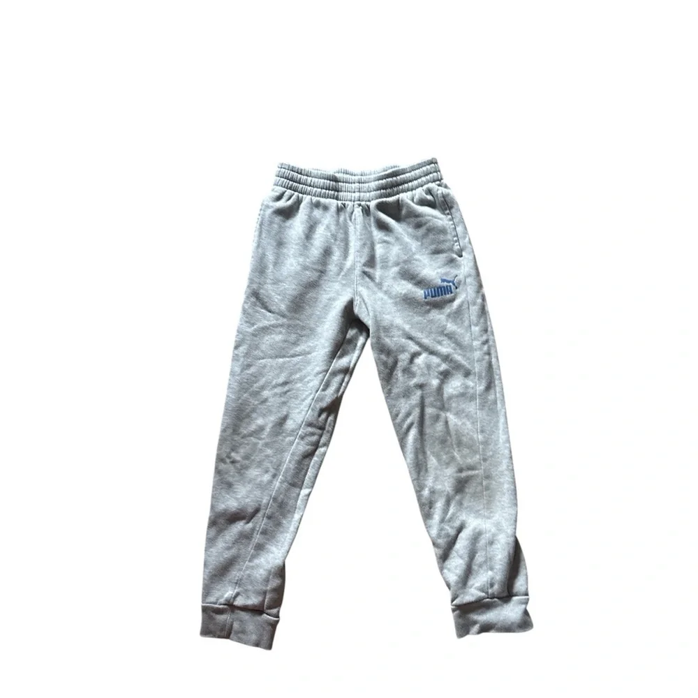 Kids Used Puma Gray Sweatpants Relaxed Fit Elastic Cuffs